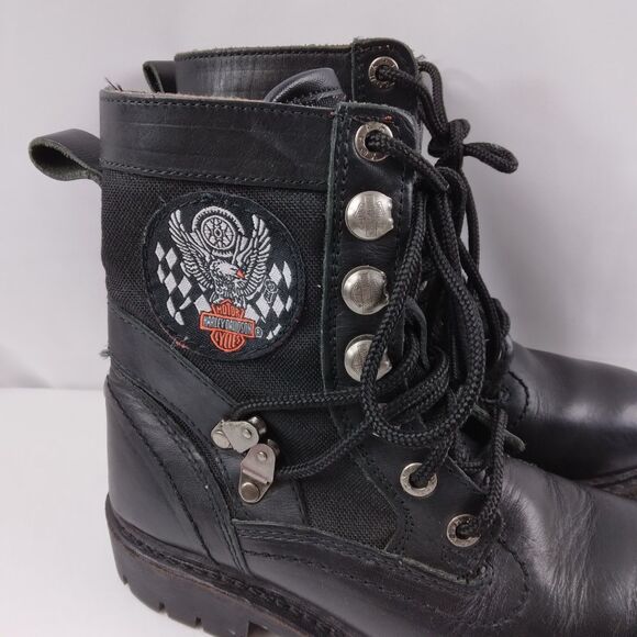 HARLEY DAVIDSON Leather Motorcycle Boots Mid Calf Combat Patch Women's 6.5 - Picture 2 of 15